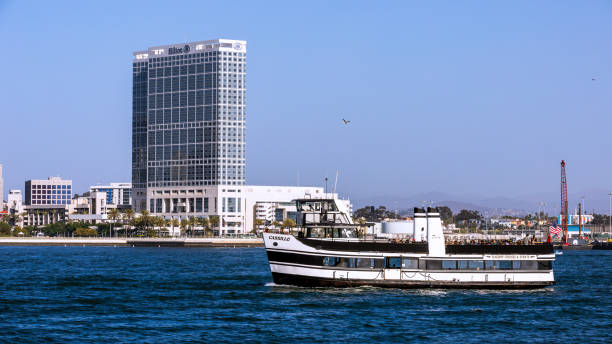 A view of the Bayfront Hilton and Coronado Island Ferry boat in San Diego, California, USA, taken from Coronado Island on October 29, 2023.