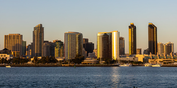 Downtown skyline of San Diego, California, USA during sunset.