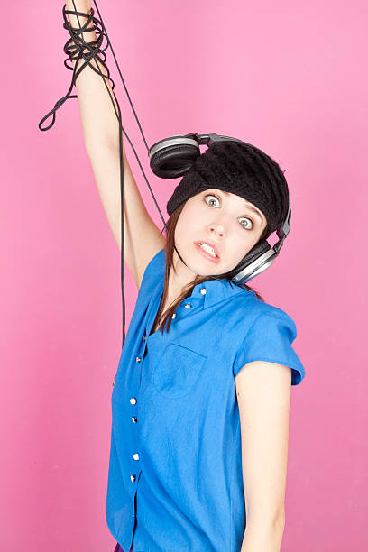 hanging by head set stock photo