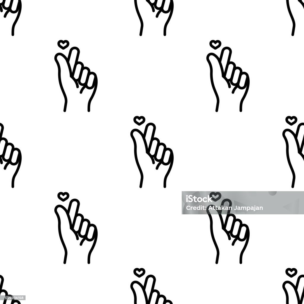 Vector Mini Heart Mini Heart Hand Gesture Seamless Pattern Background Stock Illustration ...
