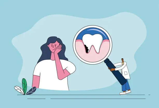 Vector illustration of Lady has toothache.