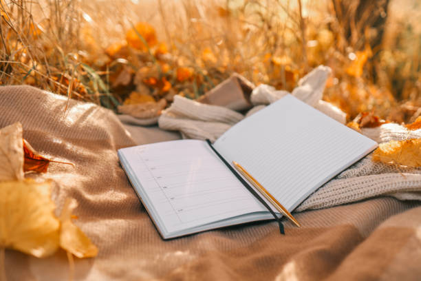 istock Paper planner on blanket outdoors, autumn concept 1774027952