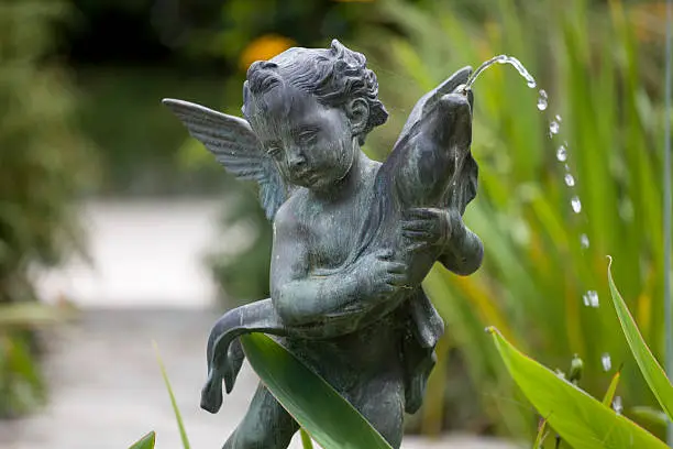 Photo of Cherub Fountain, Bronze Statue With A Fish