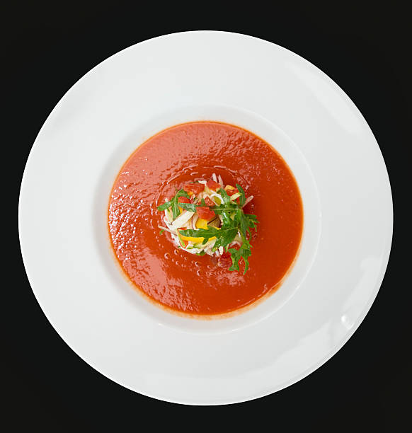 istock Gaspacho (cold summer soup) in porcelain plate, isolated 177403423