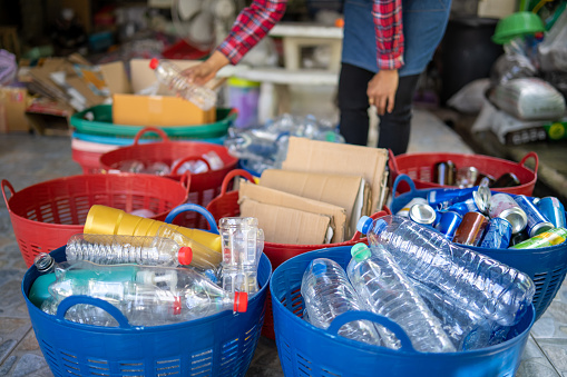 Plastic bottle waste sorting process for recycling to reduce the ecological environment.