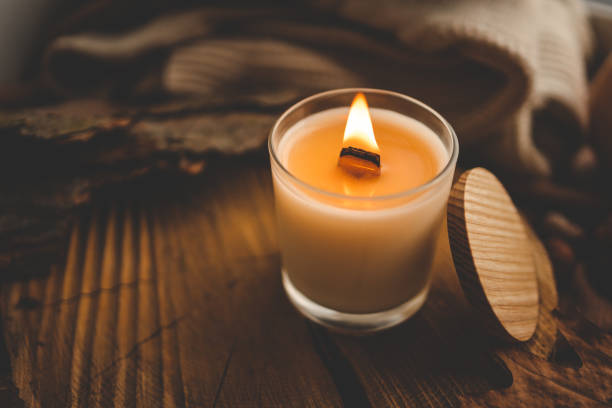 istock Burning candle in home interior, autumn aesthetics 1774038983