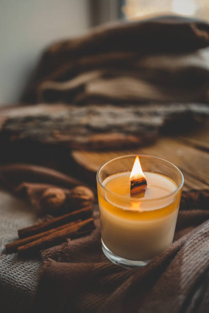 istock Burning candle in home interior, autumn aesthetics 1774038990
