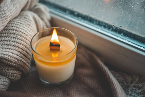 istock Burning candle in home interior, autumn aesthetics 1774041248