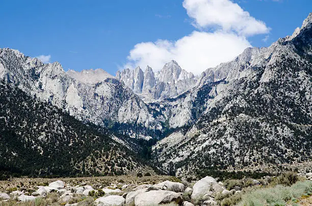 "Hiking Mount Whitney, highest summit in California and contiguous USA"