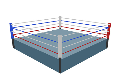 Empty boxing ring stage in flat design on white background.