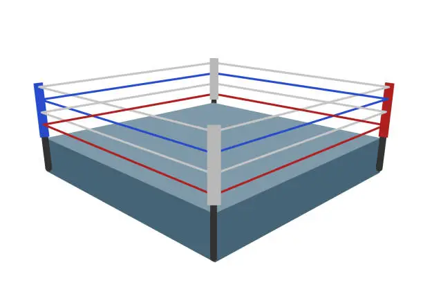 Vector illustration of Empty boxing ring stage in flat design on white background.