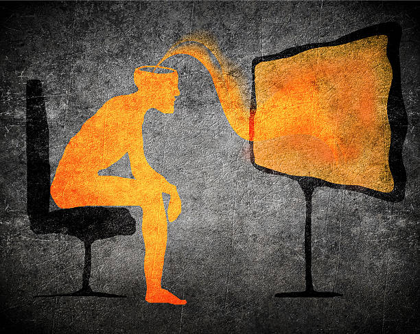 Concept of man getting subliminal message from TV