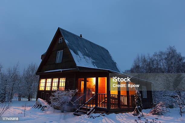 Country House In Winter Dawn Moscow Region Russia Stock Photo - Download Image Now