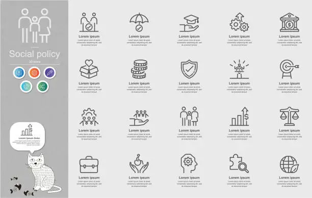 Vector illustration of Social policy Line Icons Content Infographic
