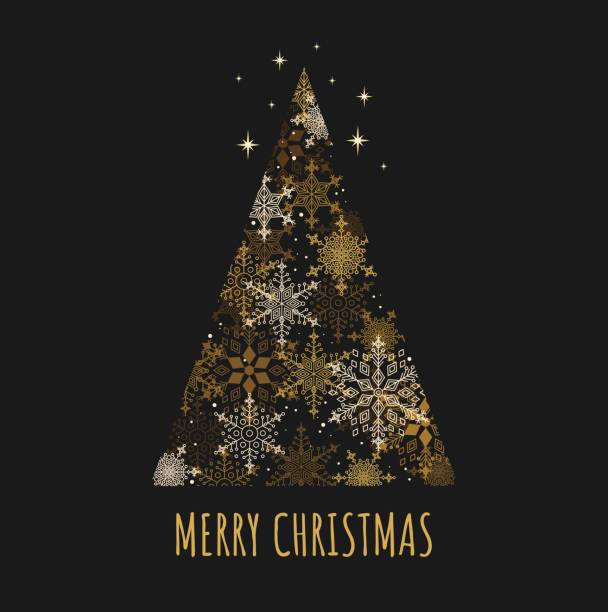 istock Graphic Christmas tree with gold snowflakes and stars. 1774065401