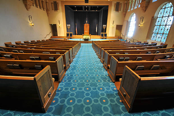 Rows of pews in a synagogue
