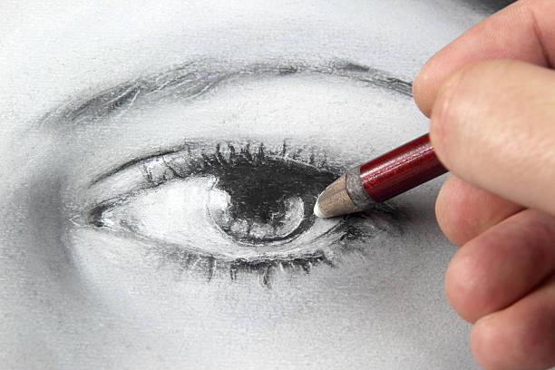Desenhar um Retrato em plano aproximado dos olhos - fotografia de stock