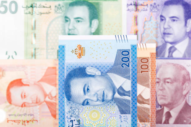 dirham marroquí un fondo de negocios - moroccan currency fotografías e imágenes de stock