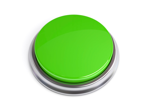 Green 3D Button Close-up Isolated on White Background