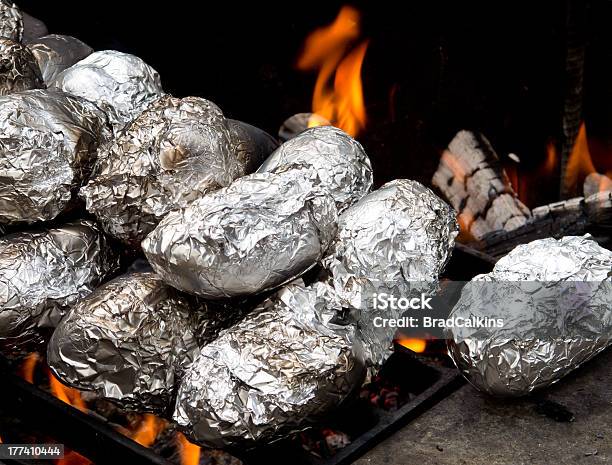 Baked Potatoes Stock Photo - Download Image Now - Campfire, Foil - Material, Cooking