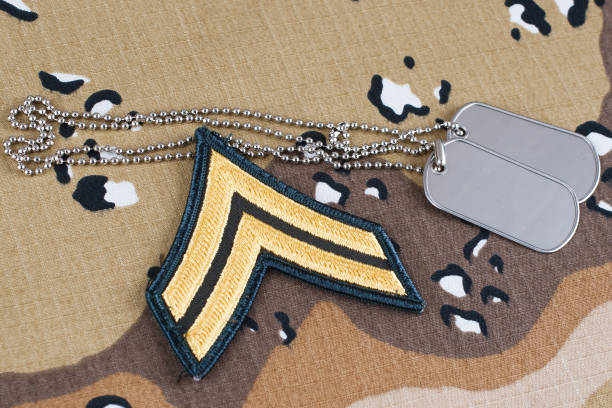 istock US ARMY Corporal rank patch and dog tags on desert camouflage uniform 1774110631