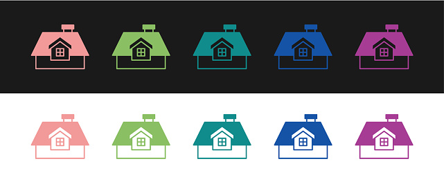 Set House icon isolated on black and white background. Home symbol. Vector.