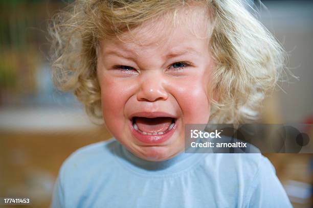 A Child In A Blue Shirt That Is Crying Stock Photo - Download Image Now - Crying, Child, Shouting