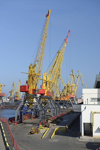 Cranes in the harbor stock photo