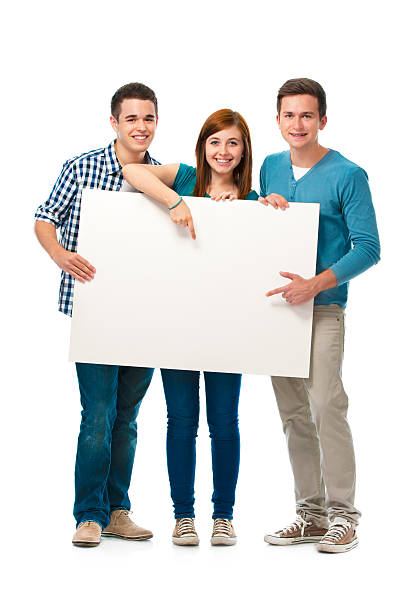 360+ Friends Teammate Holding Empty Blank Banner Stock Photos, Pictures ...