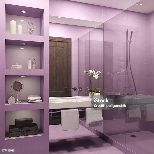 Bathroom Interior Stock Photo - Download Image Now - Bathroom, Purple, Apartment
