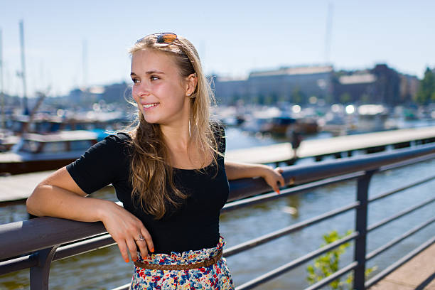 istock Girl and city harbour 177413039