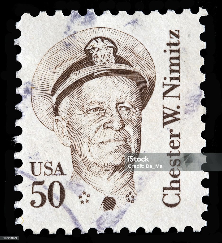 USA 50 cent stamp rapresenting Chester Nimitz USA 50 cent stamp with a picture of Chester Nimitz Chester Nimitz Stock Photo
