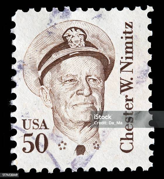 Usa 50 Cent Stamp Rapresenting Chester Nimitz Stock Photo - Download Image Now - Chester Nimitz, Admiral, Business