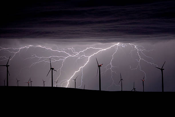Lightning and windturbines stock photo