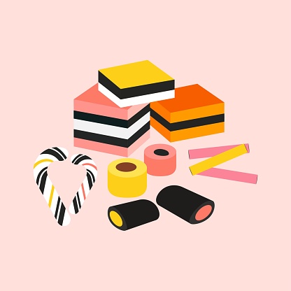 Licorice striped color layered candy.Vector illustration isolated on pink.
