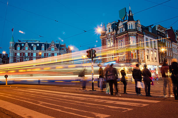 City lights on Amsterdam at night stock photo