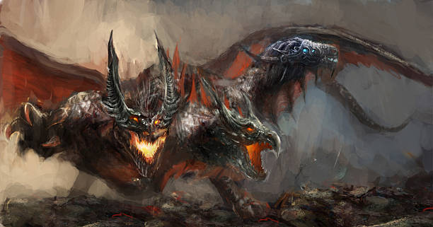 three headed dragon vector art illustration