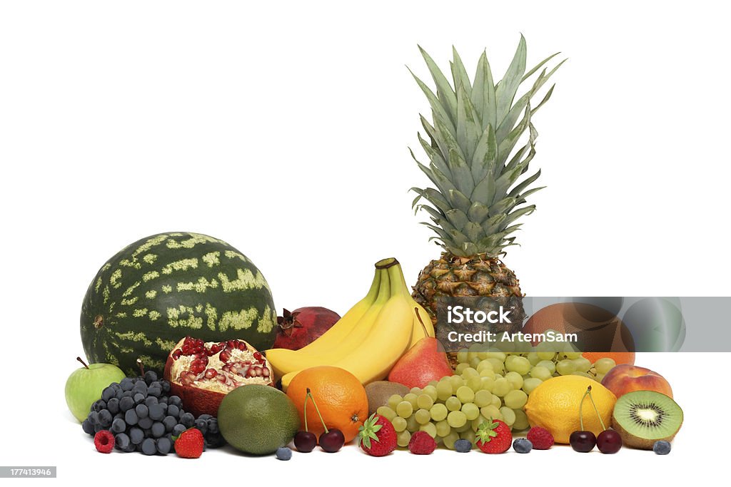 Variedade de frutas e frutas vermelhas (isolado) - Foto de stock de Abacaxi royalty-free
