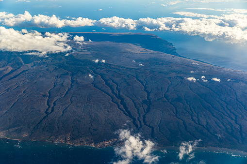 Flying above the island of West Coast Maui, Hawaii.