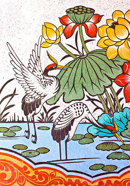 istock chinese heron painting on the wall 177414196