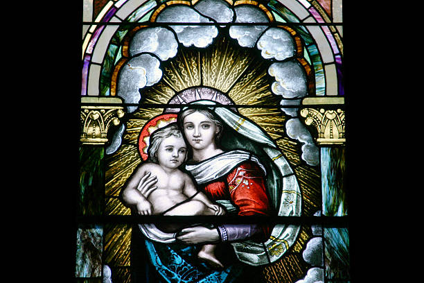 istock Stained Glass - Mary and Jesus 177414324