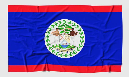 Flag of Belize. Fabric textured Belize flag isolated on white background. 3D illustration