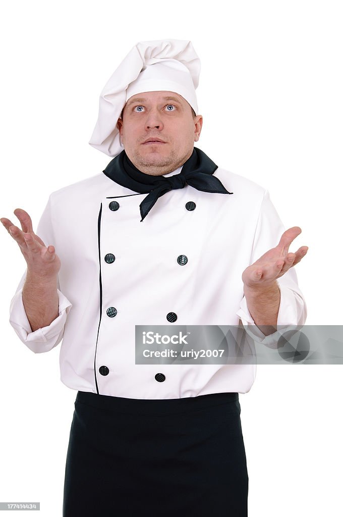 surprised chef surprised chef isolated on the white background Adult Stock Photo