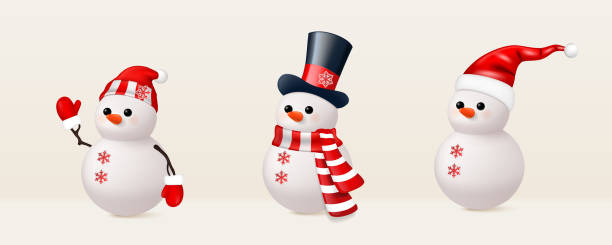 istock Set of snowmen with santa hat, scarf, isolated 1774145799