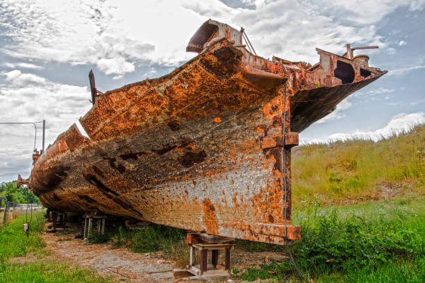 Shipwreck of the Blonde Tisza - Szoke Tisza in Hungarian - in Szeged, in a field near the river