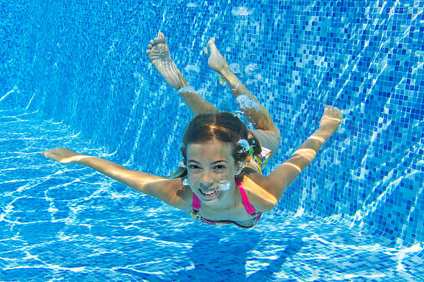 istock Happy smiling underwater child in swimming pool 177415481