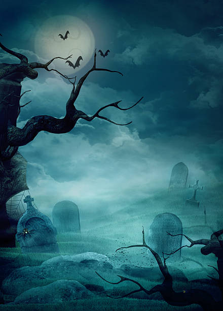 halloween design-spuk friedhof - gothic style horror cemetery spooky stock-grafiken, -clipart, -cartoons und -symbole