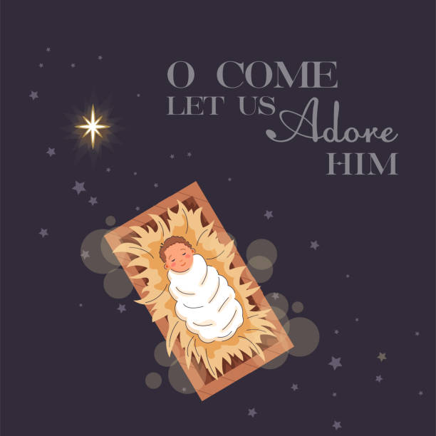 illustrazioni stock, clip art, cartoni animati e icone di tendenza di sfondo minimalista bethlehem star. scena natalizia di gesù bambino nella mangiatoia di notte con grande stella di betlemme. presepe cristiano con testo buon natale, banner vettoriale. la nascita di gesù - nativity scene jesus christ three wise men christmas