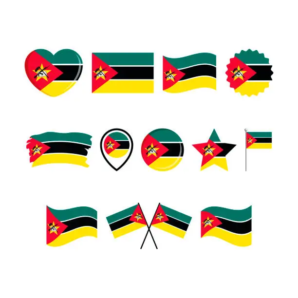 Vector illustration of Mozambique flag icon set vector isolated on a white background