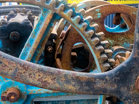 Gears of old machine, Rust Blue color.